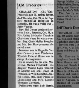H. M. "Cell" Frederick obituary, part 1