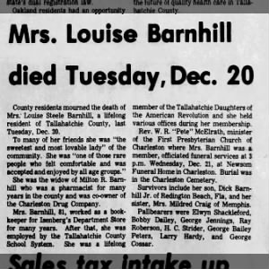 Mrs. Louise Barnhill died Tuesday, Dec. 20